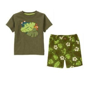 NWT Gymboree Jungle Explorer Green Fern & Frog Top & Green Fern Shorts 3-6 mos